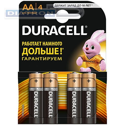 Батарейка DURACELL AA/LR6/MN1500, 1.5V, Basic, алкалиновая,  4шт/уп