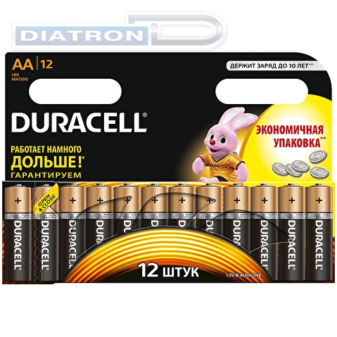 Батарейка DURACELL AA/LR6/MN1500, 1.5V, Basic, алкалиновая, 12шт/уп
