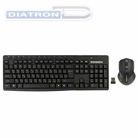 Комплект SONNEN K-648: клавиатура беспроводная 117 + мышь беспроводная 4 кнопки, USB, черный