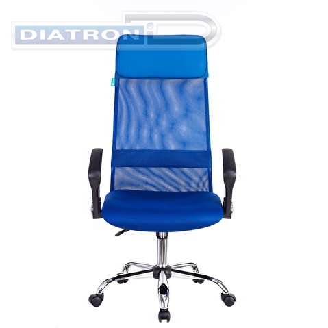 Кресло руководителя БЮРОКРАТ KB-6N, спинка высокая эргономичная, крестовина хром, спинка сетка синяя, сиденье искусственная кожа синяя(TW-05/TW-10)