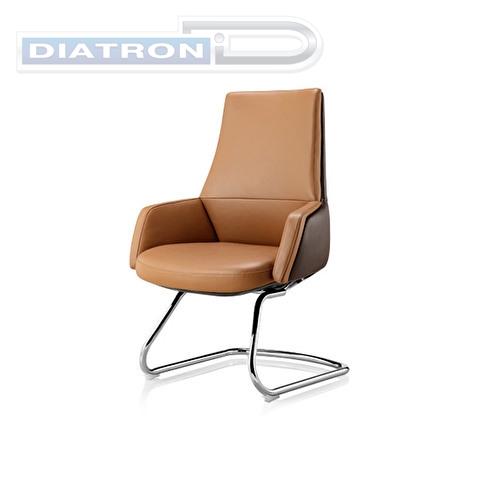 Конференц-кресло AR-C107-V, с подлокотниками, каркас хром, максимальная нагрузка 100кг, кожа светло-коричневая/экокожа коричневая (PW8615/K61-4)