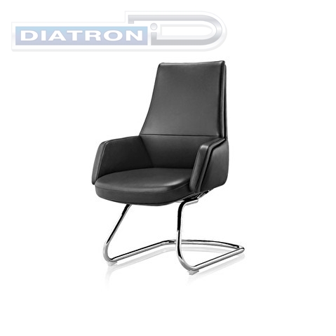 Конференц-кресло AR-C107-V, с подлокотниками, каркас хром, максимальная нагрузка 100кг, кожа/экокожа черная (PW8616/K61-5)