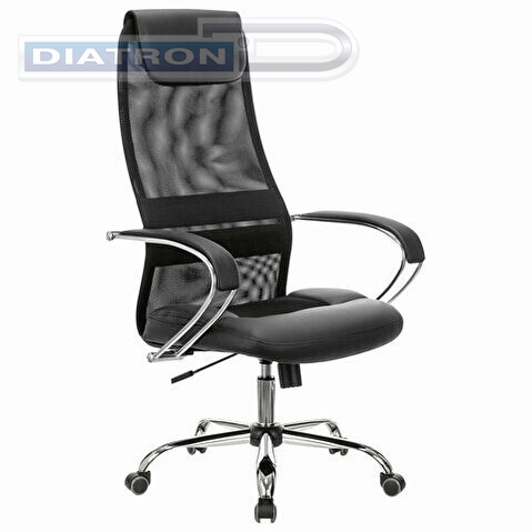 Кресло руководителя BRABIX Premium Stalker EX-608 CH, хром, ткань-сетка/кожзам, черное, BRABIX-NOV