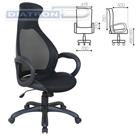 Кресло руководителя BRABIX Premium Genesis EX-517, пластик черный, ткань/экокожа/сетка черная, BRABIX-NOV
