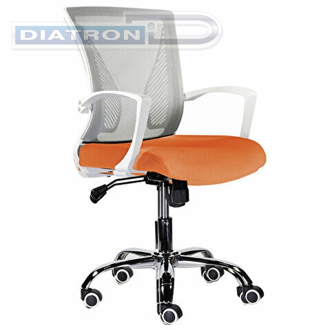 Кресло офисное BRABIX Wings MG-306, пластик белый, хром, сетка, серое/оранжевое