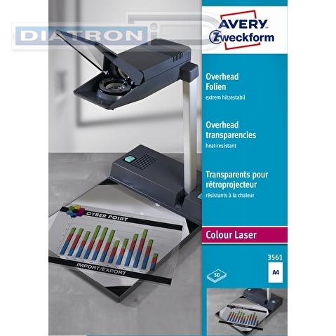 Пленка для проекторов AVERY-ZWECKFORM 3561, А4, для цветных лазерных принтеров, 50л/уп