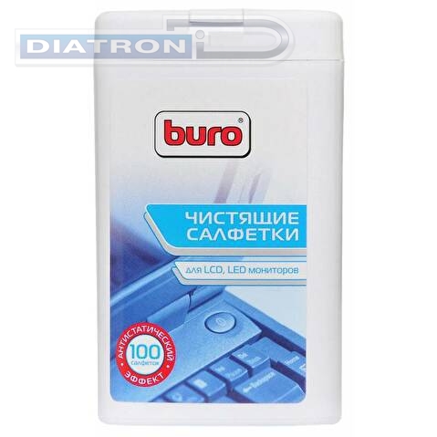 Салфетки BURO для чистки экранов и оптики, малая туба, 100шт/уп