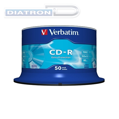 Записываемый компакт-диск в боксе CD-R VERBATIM 700МБ, 80мин, 52x,   50шт/уп, DL (43351)