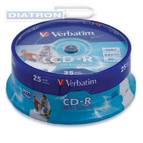 Записываемый компакт-диск в боксе CD-R VERBATIM 700МБ, 80мин, 52x,   25шт/уп, Printable, DL+ (43439)